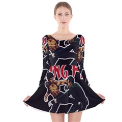 Kung Fu  Long Sleeve Velvet Skater Dress by Valentinaart