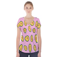 Fruit Avocado Green Pink Yellow Short Sleeve Front Detail Top by Mariart
