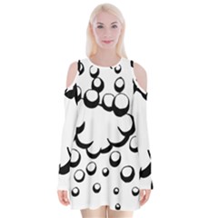 Splash Bubble Black White Polka Circle Velvet Long Sleeve Shoulder Cutout Dress by Mariart
