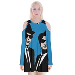 Blues Brothers  Velvet Long Sleeve Shoulder Cutout Dress by Valentinaart