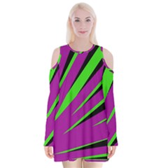 Rays Light Chevron Purple Green Black Velvet Long Sleeve Shoulder Cutout Dress by Mariart