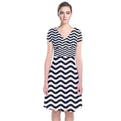 Waves Stripes Triangles Wave Chevron Black Short Sleeve Front Wrap Dress by Mariart