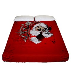 Funny Santa Claus  On Red Background Fitted Sheet (queen Size) by FantasyWorld7