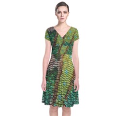 Chameleon Skin Texture Short Sleeve Front Wrap Dress by BangZart