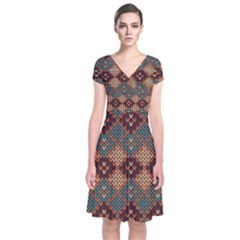 Knitted Pattern Short Sleeve Front Wrap Dress by BangZart