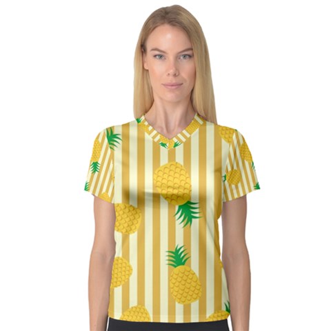 Pineapple Women s V-neck Sport Mesh Tee by LimeGreenFlamingo