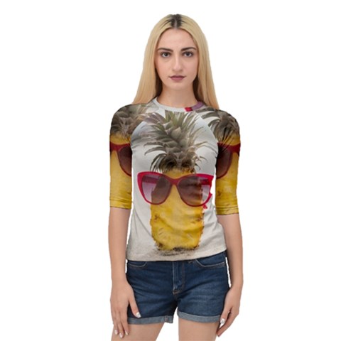 Pineapple With Sunglasses Quarter Sleeve Tee by LimeGreenFlamingo