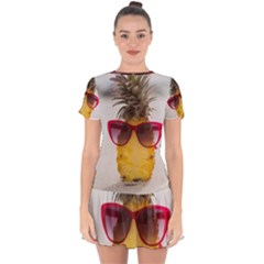 Pineapple With Sunglasses Drop Hem Mini Chiffon Dress by LimeGreenFlamingo