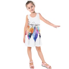 Watercolor Feathers Kids  Sleeveless Dress by LimeGreenFlamingo