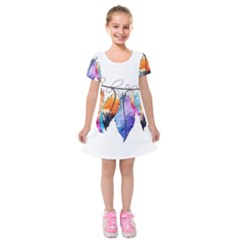 Watercolor Feathers Kids  Short Sleeve Velvet Dress by LimeGreenFlamingo