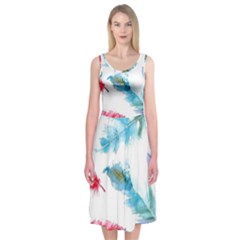 Watercolor Feather Background Midi Sleeveless Dress by LimeGreenFlamingo