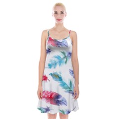 Watercolor Feather Background Spaghetti Strap Velvet Dress by LimeGreenFlamingo