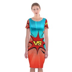 Comic Book Vs With Colorful Comic Speech Bubbles  Classic Short Sleeve Midi Dress by LimeGreenFlamingo
