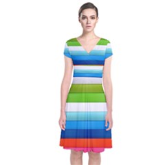 Colorful Plasticine Short Sleeve Front Wrap Dress by BangZart