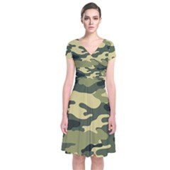 Camouflage Camo Pattern Short Sleeve Front Wrap Dress by BangZart