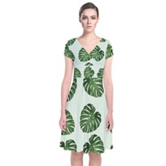 Leaf Pattern Seamless Background Short Sleeve Front Wrap Dress by BangZart