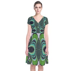 Fractal Art Green Pattern Design Short Sleeve Front Wrap Dress by BangZart