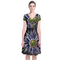 Flower Structure Photo Montage Short Sleeve Front Wrap Dress by BangZart