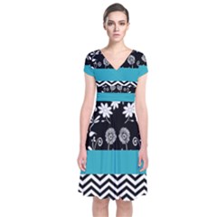 Flowers Turquoise Pattern Floral Short Sleeve Front Wrap Dress by BangZart