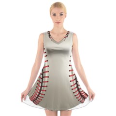 Baseball V-neck Sleeveless Skater Dress by BangZart