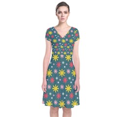 The Gift Wrap Patterns Short Sleeve Front Wrap Dress by BangZart