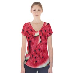 Fresh Watermelon Slices Texture Short Sleeve Front Detail Top by BangZart
