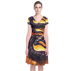 Dragon And Fire Short Sleeve Front Wrap Dress by BangZart