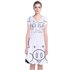 Pig Logo Short Sleeve Front Wrap Dress by BangZart