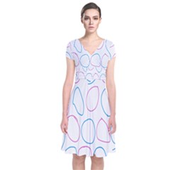 Circles Featured Pink Blue Short Sleeve Front Wrap Dress by Mariart