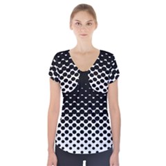 Gradient Circle Round Black Polka Short Sleeve Front Detail Top by Mariart