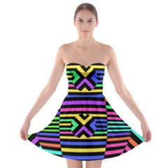 Optical Illusion Line Wave Chevron Rainbow Colorfull Strapless Bra Top Dress by Mariart
