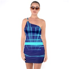 Grid Structure Blue Line One Soulder Bodycon Dress by Mariart