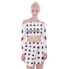 Playing Cards Hearts Diamonds Off Shoulder Top With Skirt Set by Mariart
