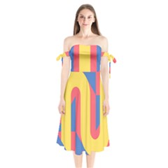 Rainbow Sign Yellow Red Blue Retro Shoulder Tie Bardot Midi Dress by Mariart