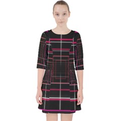 Retro Neon Grid Squares And Circle Pop Loop Motion Background Plaid Pocket Dress by Mariart