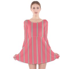 Line Red Grey Vertical Long Sleeve Velvet Skater Dress by Mariart