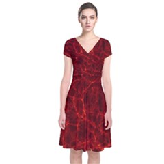 Simulation Red Water Waves Light Short Sleeve Front Wrap Dress by Mariart