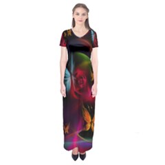Beautiful Butterflies Rainbow Space Short Sleeve Maxi Dress by Mariart