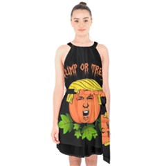 Trump Or Treat  Halter Collar Waist Tie Chiffon Dress by Valentinaart