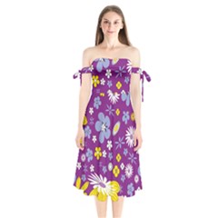 Floral Flowers Shoulder Tie Bardot Midi Dress by Celenk