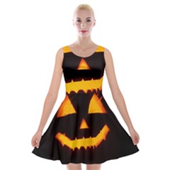 Pumpkin Helloween Face Autumn Velvet Skater Dress by Celenk
