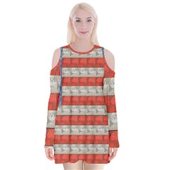 Geometricus Usa Flag Velvet Long Sleeve Shoulder Cutout Dress by Celenk