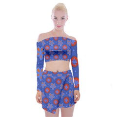 Seamless Tile Repeat Pattern Off Shoulder Top With Mini Skirt Set by Celenk