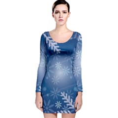 Snowflakes Background Blue Snowy Long Sleeve Velvet Bodycon Dress by Celenk