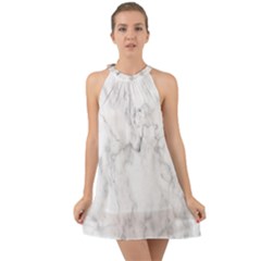 White Background Pattern Tile Halter Tie Back Chiffon Dress by Celenk