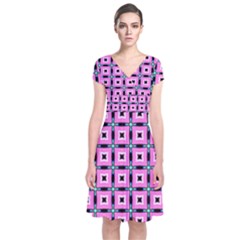 Pattern Pink Squares Square Texture Short Sleeve Front Wrap Dress by BangZart