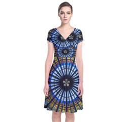 Rose Window Strasbourg Cathedral Short Sleeve Front Wrap Dress by BangZart