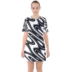 Black And White Wave Abstract Sixties Short Sleeve Mini Dress by Celenk