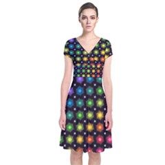 Background Colorful Geometric Short Sleeve Front Wrap Dress by Nexatart