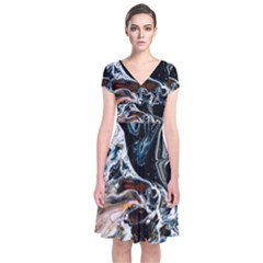 Abstract Flow River Black Short Sleeve Front Wrap Dress by Nexatart